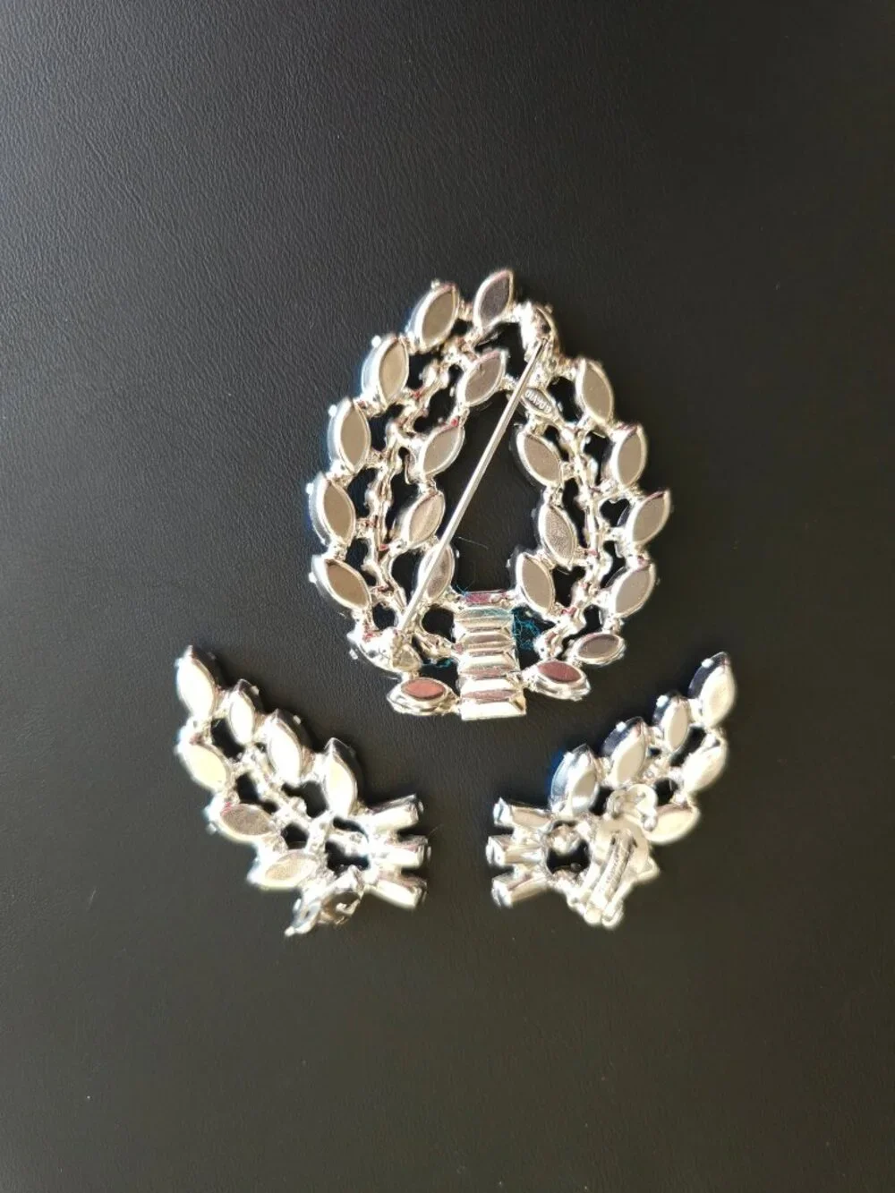 Vintage B. David Peacock Blue AB Rhinestone Brooch & Earring Set